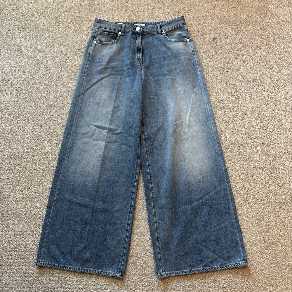 Peserico Italy Women Blue Wide Leg Jeans Front Seam Denim Size 46 EU 10 US